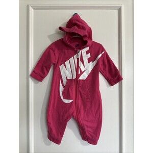 Nike Pink Baby 6-9 Months Romper Full Zip Logo Girls